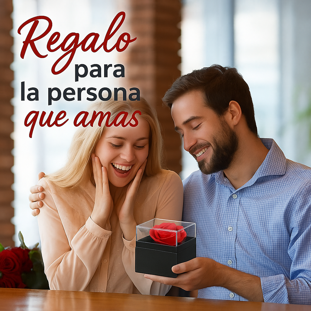 Regalo romántico: rosa eterna + collar con dije ‘Te amo’ 100 idiomas